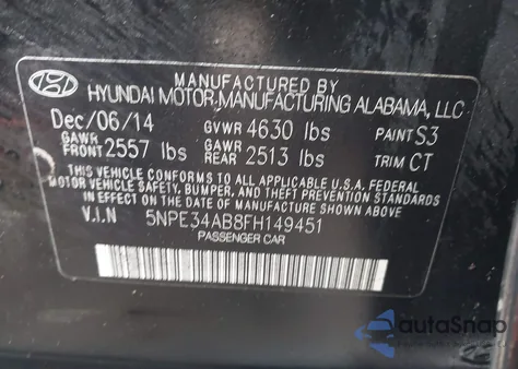 2015 Hyundai Sonata Limited 2.0T from USA, damaged, VIN 5NPE34AB8FH149451